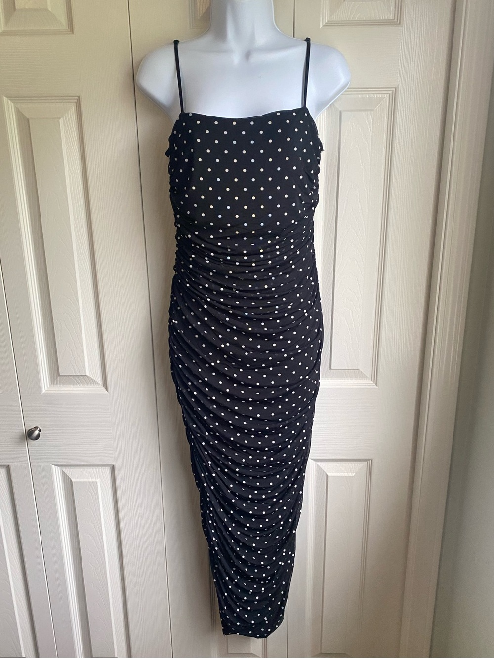 NEW AFRM Hazel Bare Mesh Polka Dot Spaghetti Strap Midi Dress Size L - Picture 5 of 11